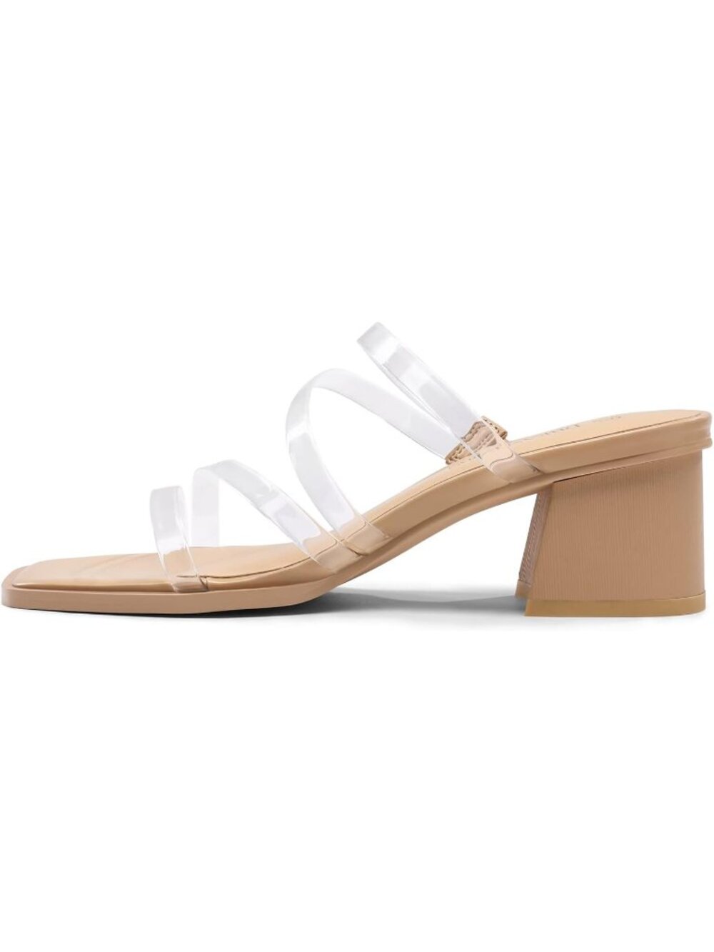 Women's Nude/Clear Strappy Heels Block Open Toe Chunky Comfort Mules Sandals - Picture 2 of 5